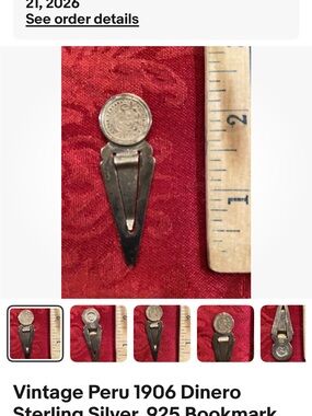 925 Sterling Silver Coin Bookmark - Black Patina